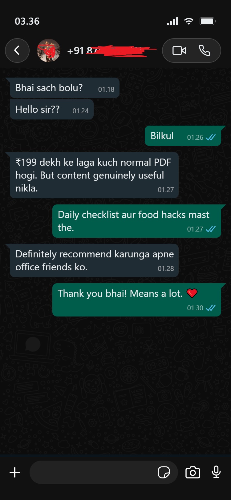 WhatsApp customer testimonial