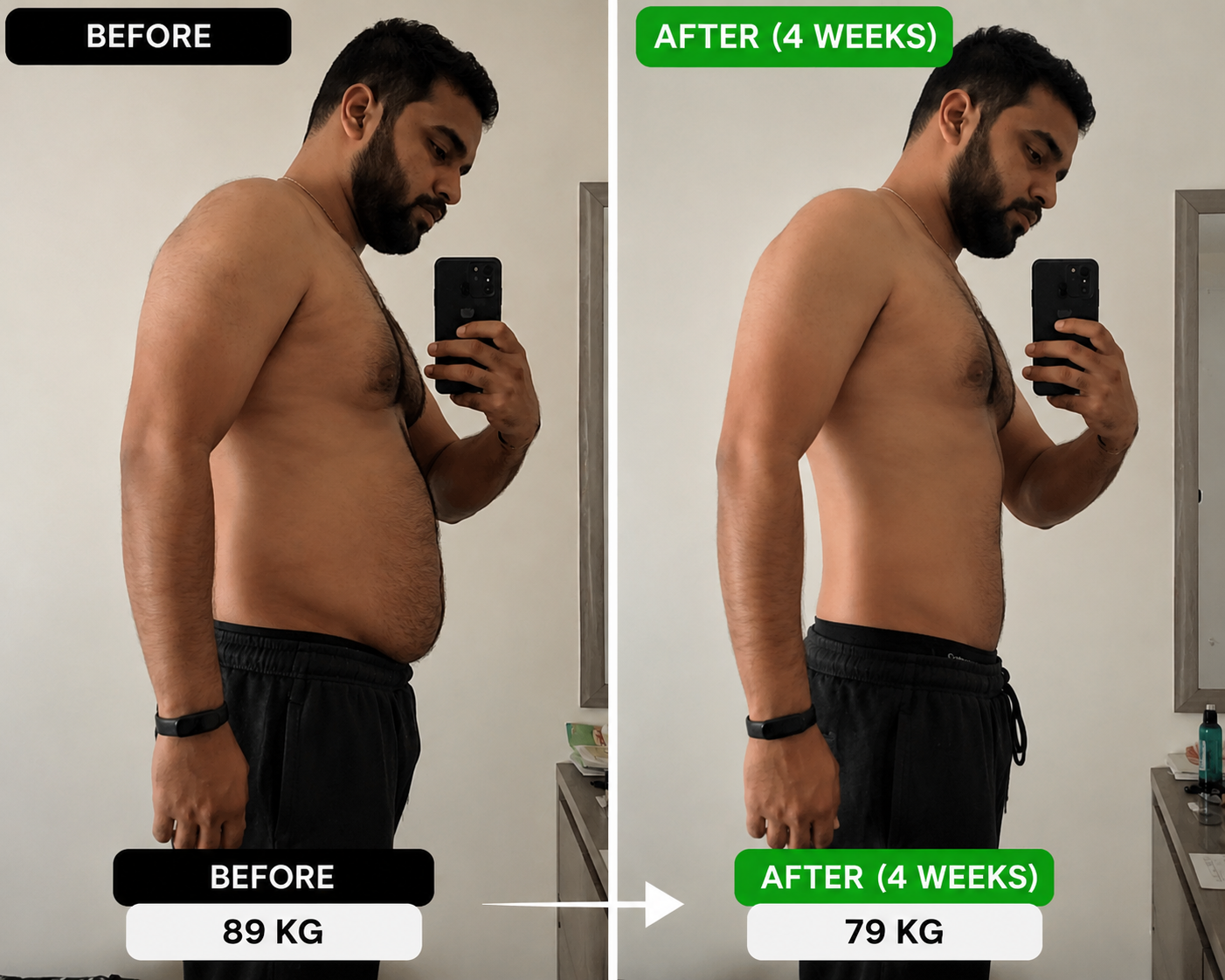 Arjun K. — before and after transformation