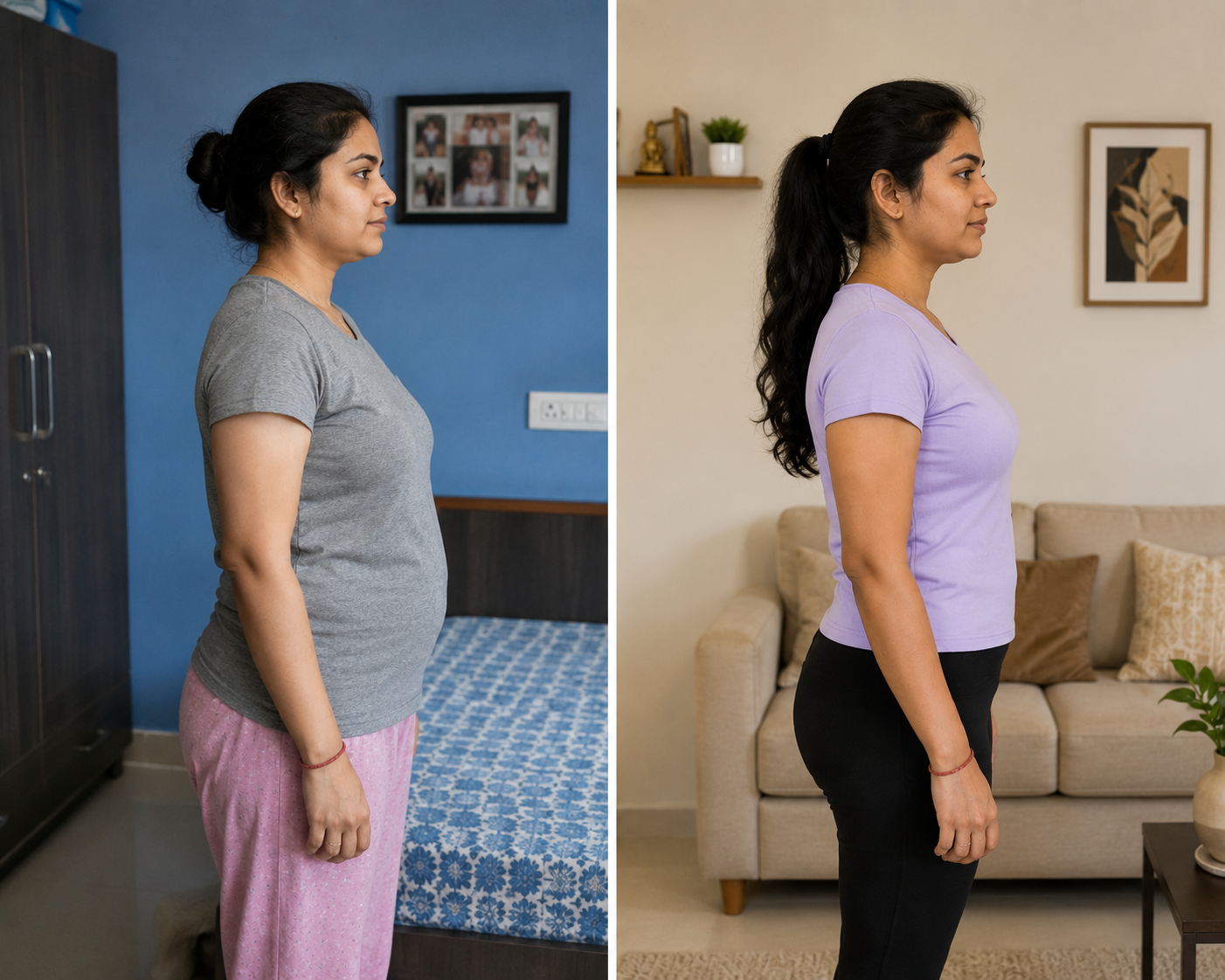 Harshi K. — before and after transformation