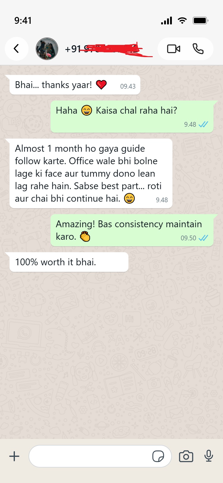 WhatsApp customer testimonial